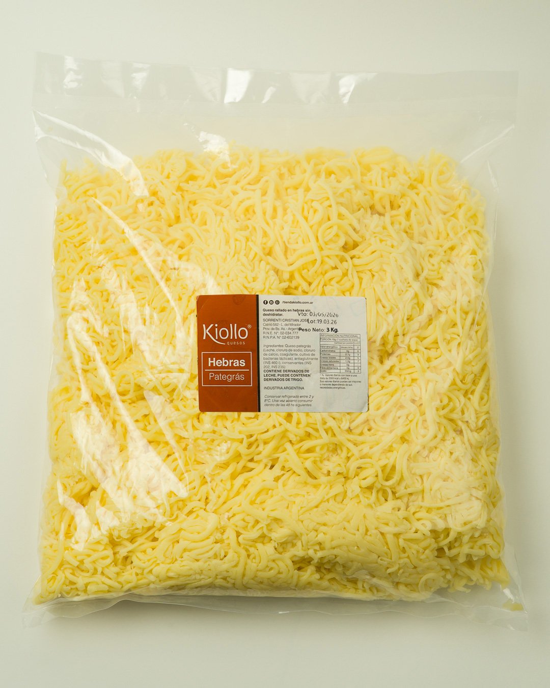 Queso en Hebras Pategras 3 Kg